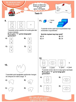 ilkokul 1. Sınıf Bilsem Zeka Testi 